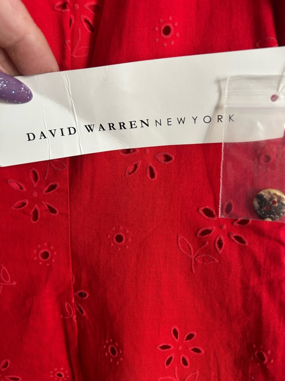 Sleeveless Red Eyelet Button-Front Midi Dress with Collar - Picture 3 of 4